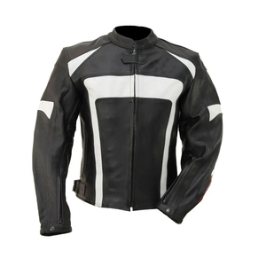 Chaqueta de moto de cuero blanco y negro clásico para hombre, diseño deportivo con protección óptima, perfecta para ciclistas, chaqueta para bicicleta - Product Image 5