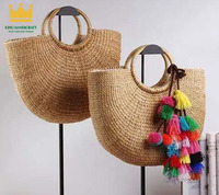 Nouveau sac de plage en paille à poignée ronde sac de paille marocain fait à la main Vietnam sac fourre-tout en paille Kinghandicraft Vietnam