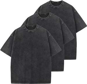 Lot de 3 t-shirts en coton vintage délavés unisexe surdimensionnés coupe ample manches courtes décontracté couleurs unies t-shirts pour hommes femmes - Product Image 2
