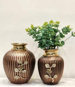Set of 2 Stylish Home Decor Accessory Copper <b>Texture</b> Metal <b>Vases</b> Floor <b>Vase</b>-Iron Material - Product Image 1