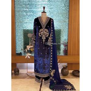 Salwar Kameez de Terciopelo de Alta Calidad para Mujer, con Abertura Lateral, Pantalones Cómodos de Pierna Recta, Secado Rápido, Largo hasta la Rodilla, Corte Regular - Product Image 5