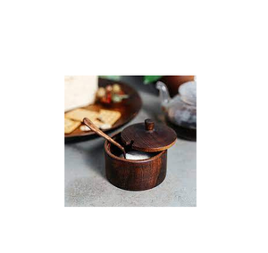 Bol à sel et poivre en bois pot à épices avec cuillère herbes et épices boîte conteneur artisanat naturel et produit de vente - Product Image 2