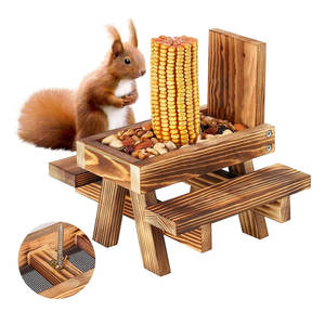 Durable Premium Carbonized Wood Squirrel <b>Feeder</b> Funny <b>Birding</b> Table with Corn Cob Holder & <b>Peanut</b> Tray for Backyard Wildlife - Product Image 1