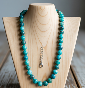 Collar de plata 925 de 18 pulgadas de alta calidad para mujer, moda de agua dulce, diseño anudado a mano, cuentas de piedra de crisocola Natural - Product Image 5