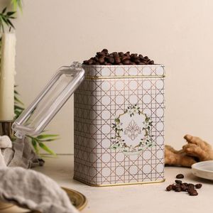 Lata de almacenamiento de metal Rosy de 75x100x150mm con cierre de alambre y tapa transparente Categoría de producto Cestas de metal - Product Image 1