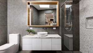 Tocador de baño grande y moderno de 3 puertas, carcasa de MDF de madera maciza blanca medicinal, lavabo de montaje en pared europeo, suelo de pie - Product Image 6
