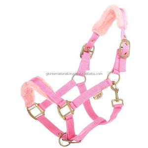 Lightweight Comfortable Mink Fleece <b>Padding</b> Nylon Horse Halter in 3 Variant Colors with Luxury Adjustable Brass Buckle & Rings - Product Image 1