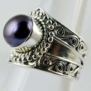 925 Sterling <b>Silver</b> Black Pearl <b>Ring</b> Handmade Freshwater Artisan Jewelry with June Birthstone <b>Statement</b> Promise <b>Ring</b> - Product Image 5