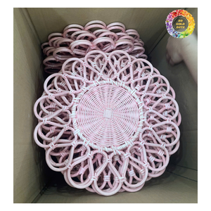 <b>Round</b> Rattan Tabletop <b>Placemat</b>, Natural Color Charger Plate Pad for Dining, Flower-Shaped Rattan <b>Placemat</b> For Sales - Product Image 4