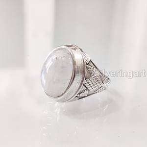 แหวนผู้ชายมาใหม่ แหวนเงินแท้ 925 ประดับพลอยมูนสโตนสีรุ้งธรรมชาติ พลอยประจำเดือนมิถุนายน เครื่องประดับสไตล์ออตโตมันสำหรับคริสต์มาส - Product Image 2