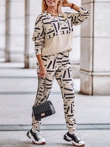 Chándal estampado personalizado para hombre y mujer, Sudadera con capucha y pantalones, ropa deportiva de dos piezas, chándal de moda, venta al por mayor, OEM - Product Image 6