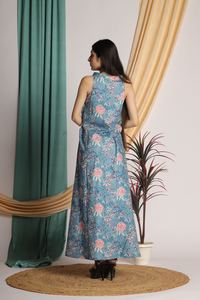 Nueva llegada de las mujeres impresas manga de algodón Midi vestido indio mano bloque de impresión vestidos de impresión con estilo largo Maxi vestidos conjunto de artículos - Product Image 4