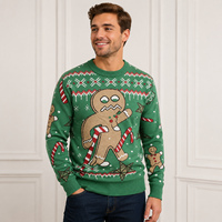 Pull de Noël moche personnalisé avec logo, motif uni pain d'épices et canne à sucre, unisexe, manches classiques, tricot festif