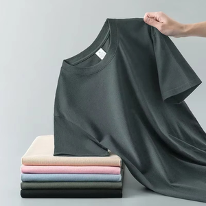 Stock 100% coton lourd hommes t-shirt à manches courtes couleur unie été coton bas chemise demi manches longues polaire coton t-shirt - Product Image 5