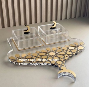 New Design Set of 3 Acrylic <b>Jar</b> <b>With</b> <b>Wooden</b> Mother of Pearl <b>Lid</b> Tray and Acrylic Full Cover Dry Fruits Box by RF Crafts - Product Image 5