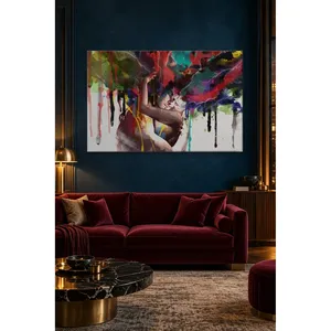 Impression sur toile de couple Fida s'embrassant dans des couleurs fluides - Product Image 4