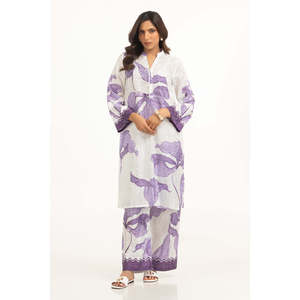 Ensemble coordonné décontracté pour femmes en viscose blanche jacquard imprimé, tenue en crêpe deux pièces printemps/été - Product Image 5