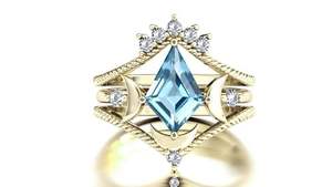 Anillo de Compromiso de Plata de Ley 925 Chapado en Oro Rosa con Topacio Azul, Juego de Anillos de Boda Art Deco de 3 Piezas, Anillo de Novia Único Certificado - Product Image 5