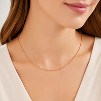 Collar de Cadena con Cuentas Brillantes de Plata de Ley 925 y Oro Rosa, 45 cm, 1.14 g, Joyería Delicada para Mujer