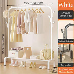 Porte-vêtements moderne en métal robuste avec 10 crochets latéraux et 2 étagères inférieures Rail à vêtements en verre noir, porte-épices - Product Image 3