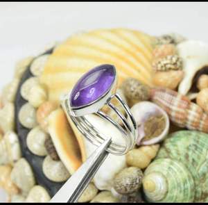 Vente en gros 925 bague en argent sterling massif taille marquise pierre précieuse améthyste naturelle bague en pierre à facettes pour les femmes idée cadeau - Product Image 2
