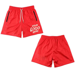 Pantalones cortos deportivos rojos personalizados para hombres con bolsillos con cremallera Cordón de malla Gimnasio Entrenamiento Ropa deportiva - Product Image 3