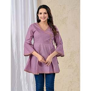 Purple Cotton Printed Angrakha <b>Top</b> <b>Indian</b> & Pakistani Clothing - Product Image 1