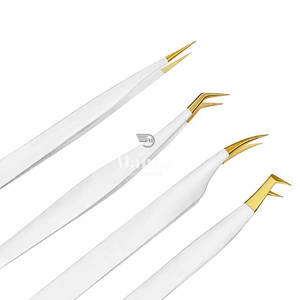 Ensemble de pinces à épiler pour sourcils de qualité supérieure, 4 pièces, pinces de précision en acier inoxydable, or blanc, pointues, courbées, kit d'outils de beauté - Product Image 6