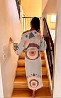 Robe caftan femme plage couvrir broderie Tribal ethnique imprimé grande taille col en v ample Kimono Maxi robe soyeux Look grande taille