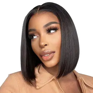 Perruque Lace Front Brésilienne Droite, Cheveux Naturels Lisses, Densité 150%, 180%, 210%, pour Femme Noire