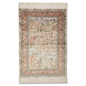 Tapis en soie noué à la main Gulmarg vert, motif floral, forme rectangulaire pour la maison - Pae-6438, tapis pour chambre et salon - Product Image 1