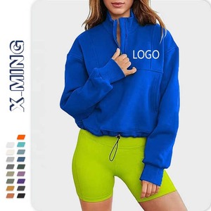 Knitted Black Cotton Fleece Sweatshirt Women Casual Pullover Soft Drop Shoulder Plain Streetwear Eco Friendly <b>Crewneck</b> - Product Image 2