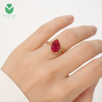 Anillo de compromiso y boda clásico para mujer, con diamante rojo de fantasía talla pera cultivado en laboratorio, en oro amarillo de 14K/18K, certificado IGI