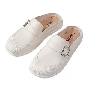 2023 Nieuwe Baotou Halve Slippers Zomer Damesmode Platte Bodem Casual Outwear Een Stap Stap Voor Dames Sandaal Slippers