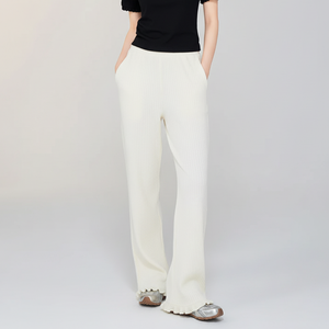 Pantalones de Punto Acanalado para Mujer, Estilo Dulce, Invierno, Ecológicos, Resistentes al Viento, Transpirables, Pierna Ancha, Dobladillo Ondulado, Cintura Elástica, Casuales, para Estar en Casa - Product Image 1