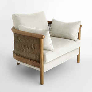 Intérieurs de style des années 1960 inspirés du salon luxueux Sièges réconfortants Fauteuil Sydney Cane Lin lavé Lin - Product Image 5