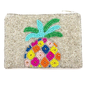 Cette belle pochette à monnaie en perles de graines brodées à la main perfectionnent votre brillant à lèvres avec un mini sac à fermeture éclair - Product Image 6