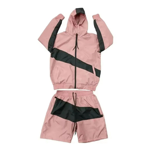 Vente en gros personnalisé 100% polyester nylon hommes design haute qualité deux pièces à capuche fermeture éclair coupe-vent ensembles courts - Product Image 1