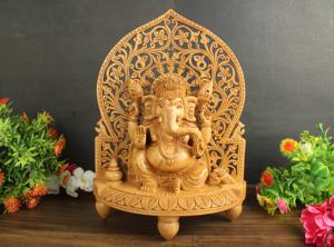Statue de Ganesh en bois artisanal Nirmala pour la décoration de la maison, fabriquée à la main au Rajasthan, figurine de Ganpati - Product Image 2