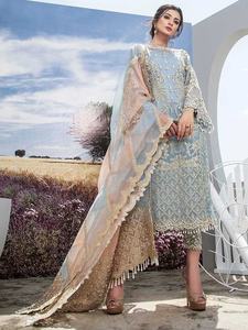 2023 vente chaude bleu clair haute qualité soie Organza Salwar Kameez robe pakistanaise/indienne avec travail manuel et broderie - Product Image 2