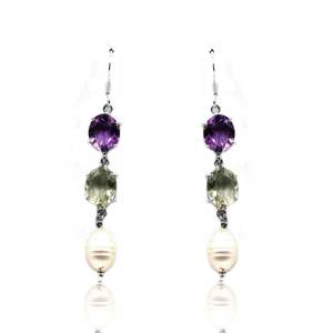ต่างหูห้อยแอเมทิสต์สีเขียวธรรมชาติทำด้วยมือทรงหยดน้ำไข่มุกของขวัญแต่งงานสำหรับเธอ-ต่างหูงานฝีมือที่หรูหรา - Product Image 3