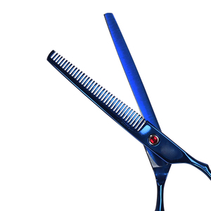 Ciseaux amincissants en acier inoxydable polonais miroir couleur bleu marine 18.5 cm cisaillement amincissant les cheveux avec vis diamantée rouge - Product Image 4