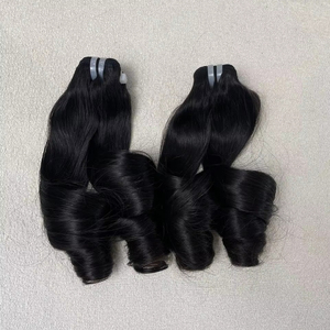 Paquets de cheveux humains bouclés et rebondissants noirs naturels doublement étirés Extensions de cheveux humains en trame Extensions de cheveux humains vierges vietnamiens - Product Image 1