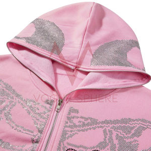 Cotton Blended Custom Hoodies Embroidered Custom Men Rhinestone Hoodie Double <b>Zip</b> up <b>Hooded</b> Heavyweight Rhinestone Hoodie - Product Image 4