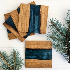 Posavasos de resina epoxi Simple creativo Popular aislamiento empalme madera de Acacia posavasos de aislamiento térmico posavasos redondos y cuadrados - Product Image 3