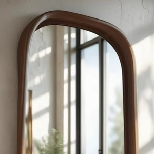 Miroir mural asymétrique artisanal avec cadre en bois naturel, design Art Déco, écologique, léger et à prix abordable - Product Image 1