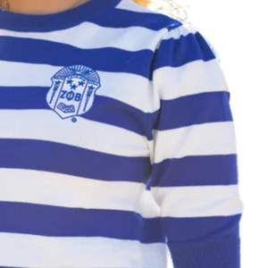 Suéter de cuello redondo a rayas azules y blancas, prendas de punto ligeras con temática de hermandad para eventos y estilo del capítulo griego - Product Image 6