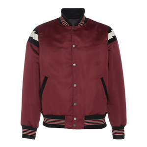 OEM personalizado satén Varsity chaquetas con bordado contraste acanalado Stand Collar lona bombardero venta al por mayor chaqueta de seda para los hombres - Product Image 5