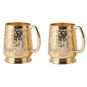 Tasses cylindriques en laiton faites à la main, logo personnalisé en couleur, lavables au lave-vaisselle, haute qualité, 100% laiton pur, prix d'usine en Inde - Product Image 1