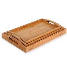 LOOK SERVING Plateau de service rectangulaire en bois de haute qualité pour les aliments Petit-déjeuner Dessert Plateau en bois d'acacia avec poignée en métal - Product Image 2